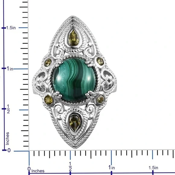 SOUTH African Malachite Cz Peridot Ring - Picture 6 of 8